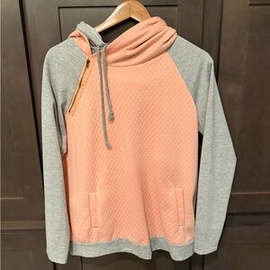 Women's Peach and Gray Hooded Pullover Sweater